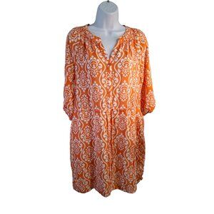 Crown & Ivy Peasant Shirt Dress 6 Orange White Floral Print Boho Cottagecore